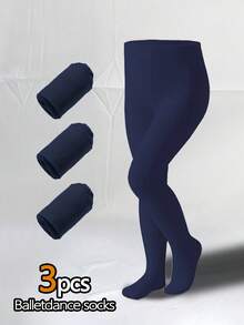 1 件/2 件/3 件女童海军蓝天鹅绒弹力舞蹈紧身裤，舒适的芭蕾紧身裤，适合日常穿着，时尚海军蓝天鹅绒紧身裤，适合所有季节 - 彩色 - 查看 1