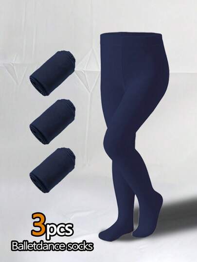 1 pieza/2 piezas/3 piezas Mallas de baile de terciopelo azul marino elásticas para niñas, mallas de ballet cómodas para uso diario, mallas de terciopelo azul marino de moda adecuadas para todas las estaciones