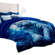 Cobertor Jumbo Matrimonial con Borrega – Súper Suave, Cálido y con Diseños Trendy para esta temporada  de Frio- Beautty Home - Tigre - Ver 1