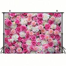 1pc Floral Wall Backdrop Banner, Polyester Photography Background - Spring Pink & White Rose Portrait, Suitable For Wedding, Bridal Shower, Multi-Purpose Photo Studio Prop Decor - No Electricity Required