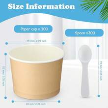 Honeydak 300 Pack 5 Oz Kraft Paper Disposable Ice Cream Cups With Spoons Bulk Small Ice Cream Sundae Bowls Treat Dessert Snack Frozen Yogurt Soup Container Wedding Birthday Party Supplies(Brown,White) - 棕色,白色 - 查看 4
