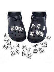 Móc khóa giày cao su mềm hình chữ cái và số, Phụ kiện trang trí tự làm phù hợp cho học sinh trở lại trường, Quà tặng bạn bè, Trang trí hoa giày guốc rỗng, Thường ngày đa năng, Ý tưởng quà tặng phụ kiện giày - Đen và trắng - Xem 6