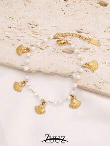 1pc Summer Ocean Style Stainless Steel Shell Pendant Bracelet, Fashionable Shell Pearl Chain Bracelet, Suitable For Women Beach Holiday Daily Wear - Bracelet - View 8