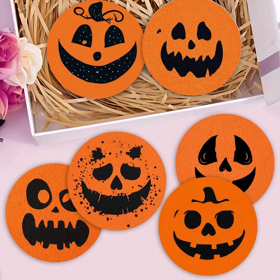 1set/4pcs/6pcs Halloween Pumpkin Ghost Face Patterned Diatom Mud Coasters, Coffee Coasters, Home And Restaurant Multi-Occasion Decorations, Daily Gifts, Table Decorations, Daily Decorations, Theme Party Decorations