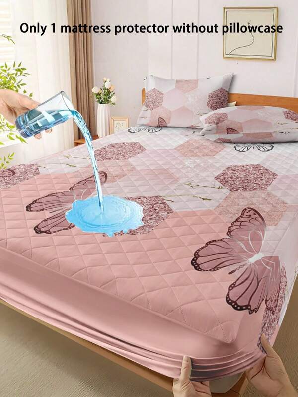 1pc Soft Breathable Quilted Mattress Protecter With Waterproof Layer - Modern Hexagonal Butterfly Pattern, Bedding, Mattress Cover, Modern Minimalist Design, Machine Washable, Soft And Comfortable Bedding For Bedroom, Room Decor, Ideal Gift For Family & Friends, Bedding Protection | Modern Mattress Cover | Soft Mattress Cover(Pillowcase Not Included)