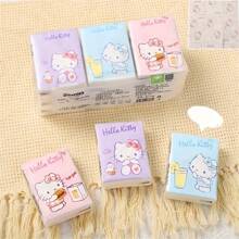 Sanrio 9pcs Sanrio HelloKitty 9-Pack Co Branded Handkerchief Paper, KT Cat Printed Chiffon Paper, Portable Face Towel Paper, Perfect For Work, Spring/Summer Travel Vacation Sanrio For Hello Kitty Tissue - Cute Cartoon Printed Thick Tissue, Suitable For Students, Work, Travel, Spring/Summer Use, Accessories For Hello Kitty