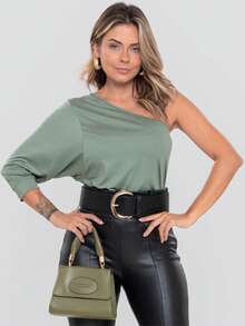 Blusa Ombro Único Feminina Básica Elegante Premium - Verde Claro - Visão 1