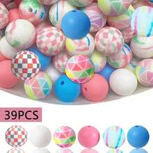 Bộ 39 hạt silicon họa tiết nhiều màu - Nhiều màu sắc và thiết kế | Họa tiết vui tươi | Hạt hoàn thiện mịn - Lý tưởng để làm móc khóa, vòng cổ, vòng tay, bút trang trí, trang sức và mặt dây chuyền DIY - Đồ dùng làm đồ trang trí ngày lễ sáng tạo - Hạt họa tiết nhiều màu sắc - Xem 19