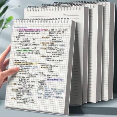 A4/A5 网格/横线螺旋笔记本，带松紧带，80/120/240 页，翻盖点线/横线笔记本，B5 厚记事本，适合大学生、考生、办公室职员、学生、学校用品、返校