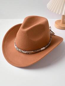 1顶男女通用复古西部牛仔帽，带牛角图案，适合休闲穿着和西部牛仔派对。