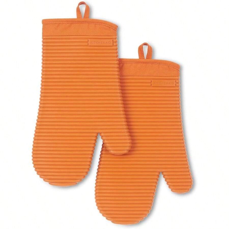 KitchenAid Ribbed Soft Silicone Oven Mitt 2-Pack Set, 7.5" X 13", Milkshake - Em yêu - Xem 1