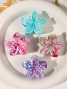 4 piezas de Clips para el cabello de material ABS con diseño de flores y patrón de mármol colorido en estilo bohemio, adecuados para decorar el cabello en primavera/verano, playa, flequillo, accesorios para el cabello de mujer, pinza de garra, accesorios de otoño con flores, para vacaciones y atuendos de mujer en otoño e invierno - Multicolor - Ver 5