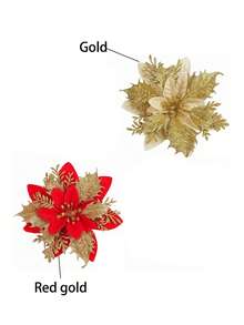 زهور البوينسيتيا المزخرفة بالبريق، زينة شجرة الأعياد، زهور اصطناعية للديكور، لأكاليل عيد الميلاد وحفلات الزفاف والتزيين الزهري، ديكورات عيد الميلاد