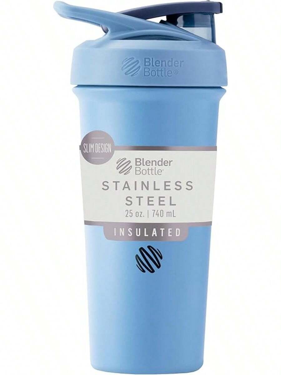 BlenderBottle Strada Shaker Cup Insulated Stainless Steel Bottle With Wire Whisk, 24-Ounce, Black