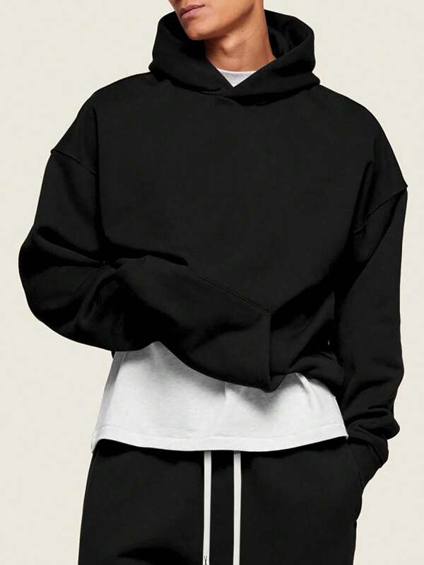 Men's Casual Sports Sweatshirt - Solid Color, Long Sleeve, Knit Fabric, H-Fit, For Hiking & Outdoor Activities, Polyester, Round Neck, Athletic Style Top For Fall/Winter Season