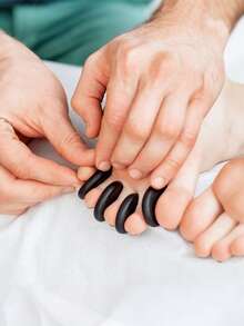 [黑色椭圆石] 8/10 块黑色椭圆石 | 适合头部、身体和足部 - 非常适合沙龙和家庭使用，按摩工具 - 黑色 - 查看 4