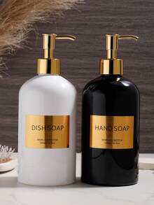 2pcs 17oz Soap Dispenser Bathroom Set, Hand And Lotion Dispenser With Gold Pump, Perfect For Modern Bathroom Decor - Kitchen Soap Dispenser Set With Tray - Bottle For Kitchen Sink - Boho Home Decor, Modern Decor In Restaurant (Black/White) - Multicolor - View 7