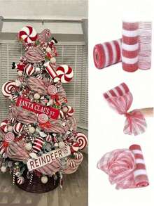 1pc Christmas Ribbons, Red And Gold, Suitable For Home, Wedding, Christmas Tree, New Year's, Winter Flower Garlands, DIY Gift Packaging, Flower Garlands, Stairs, Dining Table, Fireplace, Holiday Decoration, Craft, Suitable For Christmas