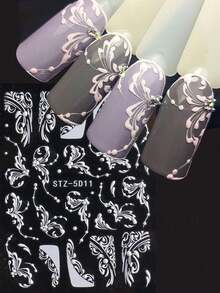 2 Peças Adesivos de Unhas Francesas com Renda e Flores Brancas, Design Elegante de Casamento, Decalque de Arte de Unhas em Relevo, Aplique em suas Unhas, Aplique uma Camada de Esmalte Transparente ou Top Coat na Superfície e suas Unhas Ficarão Mais Bonitas e os Adesivos de Unhas Durarão Mais.