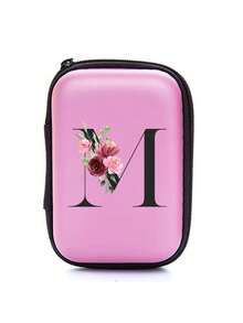 Borsa organizer in EVA con iniziali da A a Z, colore rosa, borsa per conservare cavi dati e linee USB per il viaggio, custodia per l'archiviazione di elettronica come cavi, caricabatterie, cuffie, porta auricolari per festival musicali. Accessori tech portatili e pratici per il viaggio, portafoglio con cerniera per conservare tutto il necessario. Adatto per viaggi, lavoro, scuola, conservazione di caricabatterie e organizzazione dei cavi nella camera da letto.