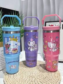 Sanrio Sanrio 1pc Sanrio Kitty Cat 30oz Insulated Stainless Steel Vacuum Glass Tumbler With Lid And Straw, Suitable For Water, Iced Tea, Coffee, Smoothie; 30oz Reusable Stainless Steel Double Wall Vacuum Bottle With Handle, Suitable For Outdoor Activities, Camping, Hiking And Travel; 30oz Portable Stainless Steel Metal Drinking Cup Sports Bottle, Water Bottle For Outdoor