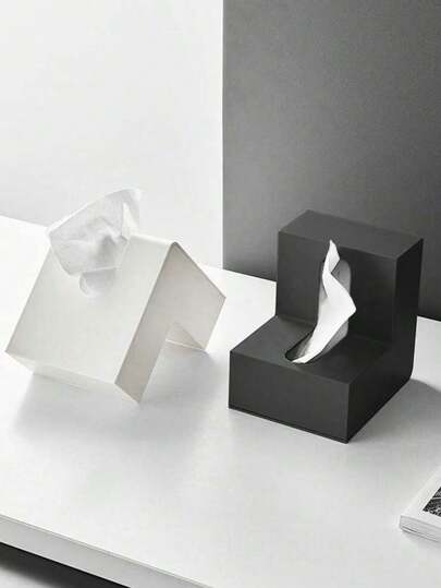 1 pieza Caja de pañuelos de plástico PP en forma de L, caja de almacenamiento de pañuelos de estilo creativo Ins de doble uso para colocar los pañuelos desde el frente o la parte trasera, adecuada para sala de estar, oficina, dormitorio, cocina, baño, sala de conferencias, cafetería, tienda de postres.