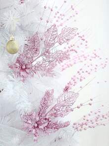 Set de 6 ornamente de brad de Crăciun, flori artificiale roz cu sclipici, crengi, agrafe pentru decorarea bradului de Crăciun, cadou, vază mică, decor pentru casă, sărbători, nuntă, petrecere, agrafe artificiale cu sclipici, 6 buc tulpini artificiale cu sclipici și 1 buc ornamente de flori cu sclipici pentru brad de Crăciun, cadou de Revelion - Decor roz pentru casă, decorațiuni de Crăciun, decor pentru cameră