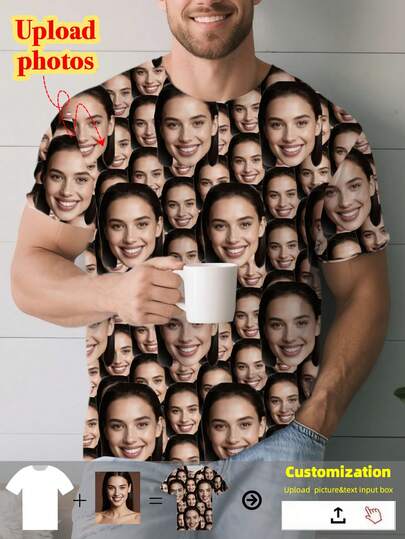 1 Stück personalisierte Herren Loungewear, indem Sie Ihre eigenen Bilder hinzufügen, um einzigartige Hauskleidung zu erstellen. Gesichtsbedruckte T-Shirts, bequeme und stilvolle kurzärmlige Hemden, die das perfekte Geschenk für Familie, Freunde, Freunde und Ehemänner sind - ideal für Valentinstag oder Geburtstage.
