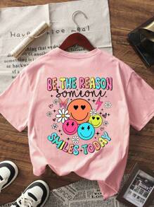 Tween Girls' Printed Short Sleeve T-Shirt, Student/Young Children's Clothing, Summer Top For Girls Preparing To Play
