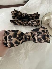 1pc Chic Leopard Print Bow Hair Claw, Large Chic Leopard Print Bow Hair Clip, Elegant Polyester & Spandex Bowknot Hair Clip, - Elegant Retro Double-Layer Big Bow Hair Clip Elegant Bow Ball Head Clip High Ponytail Fixed Clip, Vintage-Inspired Fabric Hair Claw For Ponytails & Updos, Y2K Inspired PVC Knot Hair Clip For Women, Perfect Gift Claw Clips Hair Claws Hair Barrettes, School Stuff, New Years - Multicolor - View 4