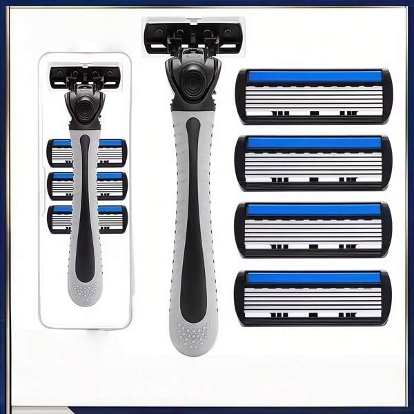 Men's Manual Shaving Razor Set With 6-Layer Blades, Close Face Fitting, Includes Lubricating Soap Bar For Smooth, Perfect Daily Face Care