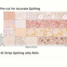42pcs Jelly Roll Fabric, 2.52"X19.7" - 14 Unique Floral & Geometric Patterns, Pre-Sewn Edges, Light Brown & Neutral Tones, Suitable For Quilting, Scrapbooking, Holiday Gifts, Vintage Prints, High-Quality Textile Material - Coffee - View 9