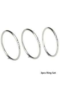 Fashionable Stainless Steel Silver Thin Band Cubic Zirconia Stackable Rings Set, Suitable For Women's Daily Wear, Gift
