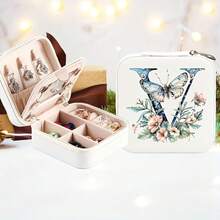 1 件奢华仿皮双层珠宝收纳盒，带安全锁 - 柔软内衬便携式耳环、项链、戒指盒 - 现代桌面展示，适合家庭或办公室，珠宝盒旅行必需品旅行配件旅行包度假返校学校用品珠宝盒 - 白色 - 查看 20