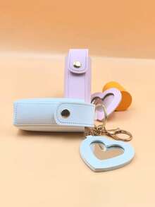 1 件迷你口红盒带镜子，便携式 PU 皮革钥匙扣口红架 - 粉色化妆包化妆品收纳盒口红架感恩节礼物送给女孩女士妈妈口红袋女士礼物女孩礼物女友礼物