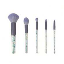 طقم فرش مكياج جديد لموسم العودة إلى المدرسة - 5 قطع، مقبض لؤلؤي ملون، شعيرات ناعمة، يشمل فرشاة البودرة وفرشاة ظلال العيون وفرشاة البرايتنر وفرشاة الكونسيلر، طقم مكياج كامل