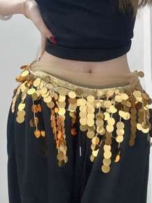 1pc Belly Dancer Cymbals Waist Wrap, Veil, Belly Chain, Hip Scarf, Mermaid Hip Scarf, Suitable For Daily Stage Performance Halloween