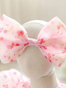 Baby Girls V-Neck Floral Organza Princess Dress, Suitable For 1st Birthday Party, Random Floral Fabric Cut