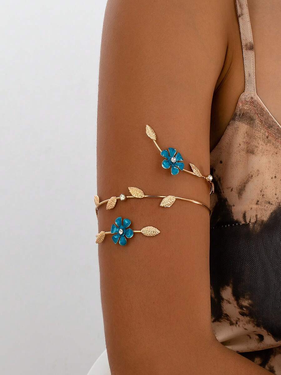 Vòng tay hoa tối giản, có thể điều chỉnh, thời trang. - Vòng tay hoa nhỏ - Xanh dương - Xem 1