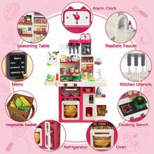 Red Kids Play Kitchen Set, Toddler Kitchen Playset With Sound & Light, Cooking Stove With Steam, Play Sink, Play Food Toy And Kitchen Accessories, Pretend Kitchen Toy For Kids Girls Boys - Red - View 8