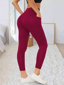 女士保暖加厚带口袋打底裤，冬季保暖高腰瑜伽裤，加厚天鹅绒弹力保暖打底裤，高腰紧身裤