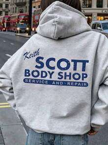 Áo nỉ nữ cỡ lớn in hình Scott Body Shop Service & Repair, kiểu dáng rộng rãi, thoải mái, thích hợp cho mùa Thu/Đông, Lễ Tạ ơn & Giáng sinh, mùa Xuân. - Màu Xám nhạt - Xem 2