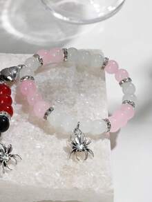 2Pairs Gothic Spider Charm Beaded Bracelets With Magnetic Heart Matching Design - Perfect For Couple Halloween Gift & Fashion Best Friend Hand Accessory ﻿ - Multicolor - View 8