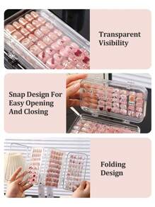 Beautizon Nailartlab 2件/6件多功能三折收纳展示美甲盒双面胶条套装，简约透明美甲盒可穿戴美甲收纳展示盒，美甲片无缝胶条配件，沙龙美甲配件工具 - 彩色 - 查看 3