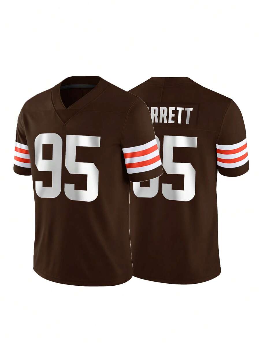 Men's Football Jersey 95 Brown  Embroidered Sports T-Shirt, Fitness Training Casual Short-Sleeved Shirt - 棕色 - 查看 1