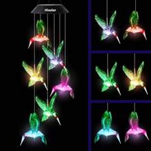 Hummingbird Solar Wind Chimes Color Changing Solared Lights Outdoor Waterproof LED Wind Chimes Solar Powered Lights For Home Party Yard Garden Christmas Decoration(Blue)