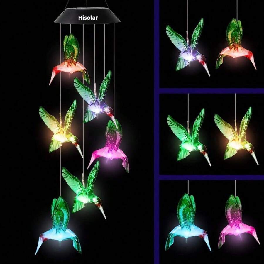 Hummingbird Solar Wind Chimes Color Changing Solared Lights Outdoor Waterproof LED Wind Chimes Solar Powered Lights For Home Party Yard Garden Christmas Decoration(Blue)