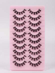 10 pares de pestañas postizas de ojo de gato de aspecto natural y esponjoso, con efecto 3D y volumen, con rizo D, lánguidas y que parecen extensiones, para festival, rave, maquillaje con brillo, accesorios para fiesta rave - Pestañas Fluffy - Ver 12