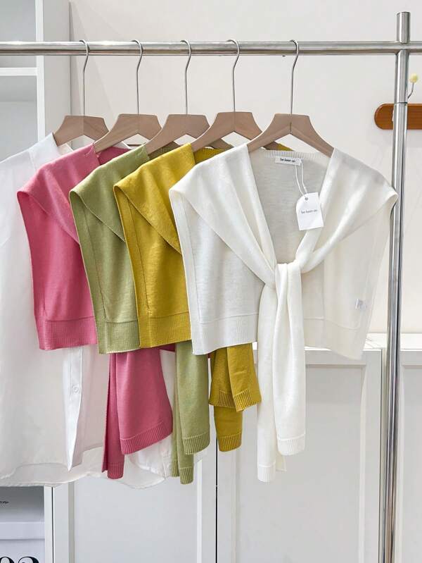 1pc Women's Solid Color Shawl Cardigan, Lightweight Spring/Autumn Shirt Collar Accessory, Suitable For Layering With Sweaters, Shirts, Scarves For Students And Office Wear