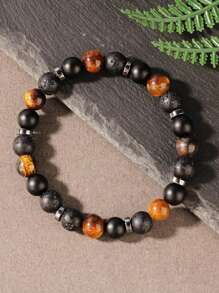 Men's Tiger Eye & Volcanic Stone Bracelet - Protection, Fashionable, And Lucky Charm For Wealth, Health, And Anxiety Relief Meditation Jewelry Unisex - Perfect Gift